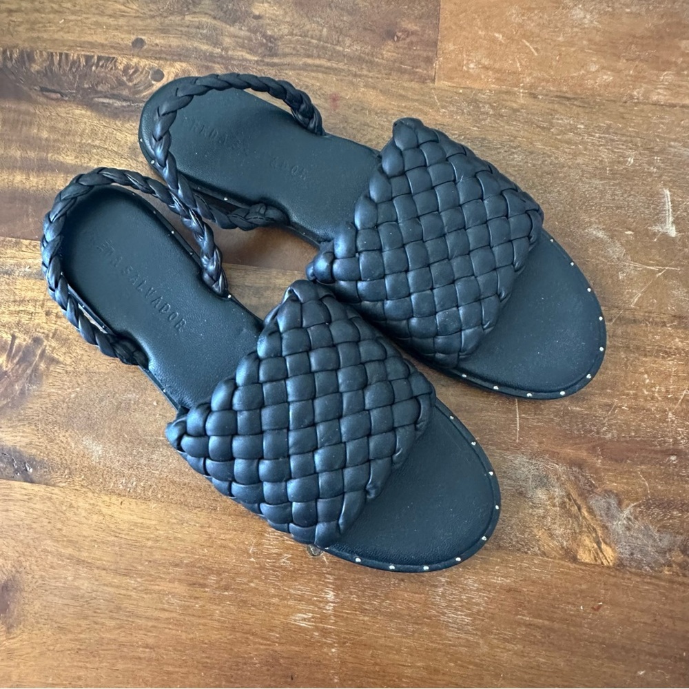 Freda Salvador Vinny Black Braided Sling Back Sandals Size 8.5